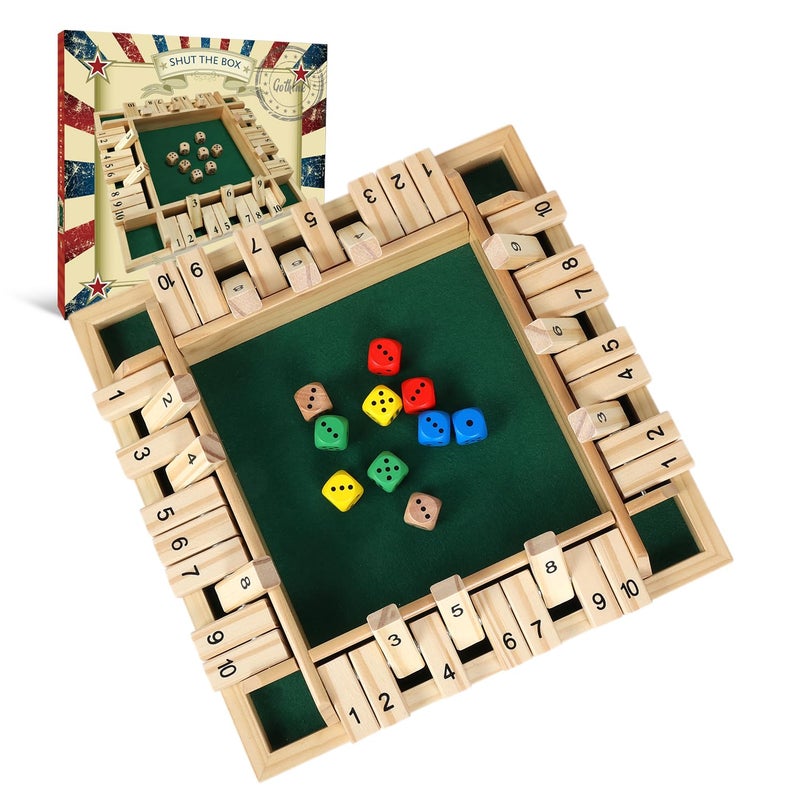 GOTHINK 14 Player Shut The Box Dice Game 115inch Wooden Board Table Math Game with 10 Dices Math Decision Skills for AdultsKids Perfect for Home Class Parties Pubs Classic Tabletop Fun - Image 3