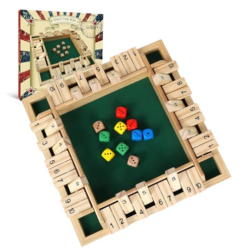 GOTHINK 14 Player Shut The Box Dice Game 115inch Wooden Board Table Math Game with 10 Dices Math Decision Skills for AdultsKids Perfect for Home Class Parties Pubs Classic Tabletop Fun - Image 1