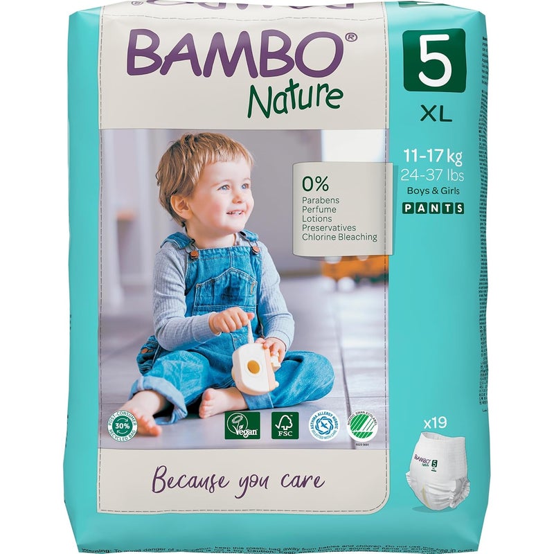 BAMBO NATURE حفاضات بامبو ناتشر المميزة للأطفال بحجم XL (11-17 كجم)، فائقة الامتصاص، قابلة للتنفس، ناعمة جداً، مختبرة جلدياً، حفاضات أطفال مضادة للحساسية مع مؤشر الرطوبة، 19 قطعة - Image 1