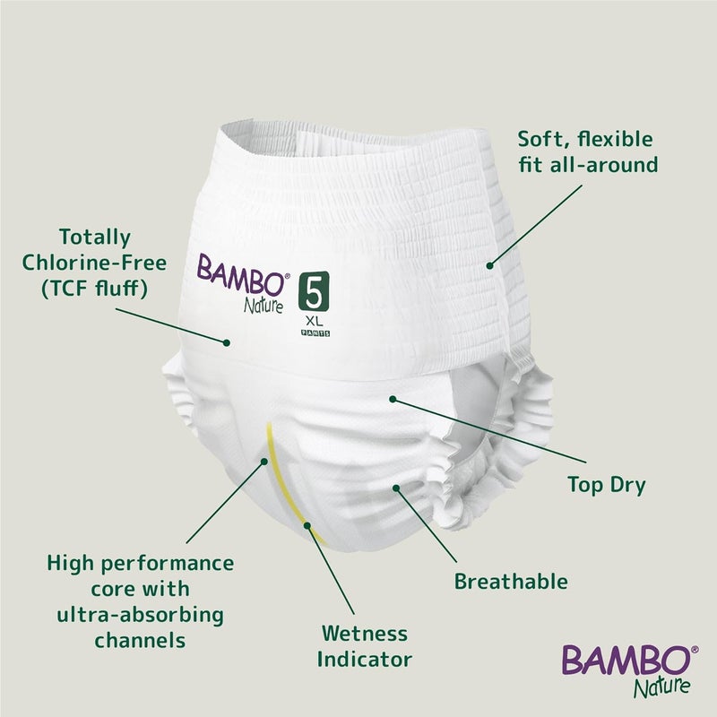 BAMBO NATURE حفاضات بامبو ناتشر المميزة للأطفال بحجم XL (11-17 كجم)، فائقة الامتصاص، قابلة للتنفس، ناعمة جداً، مختبرة جلدياً، حفاضات أطفال مضادة للحساسية مع مؤشر الرطوبة، 19 قطعة - Image 3