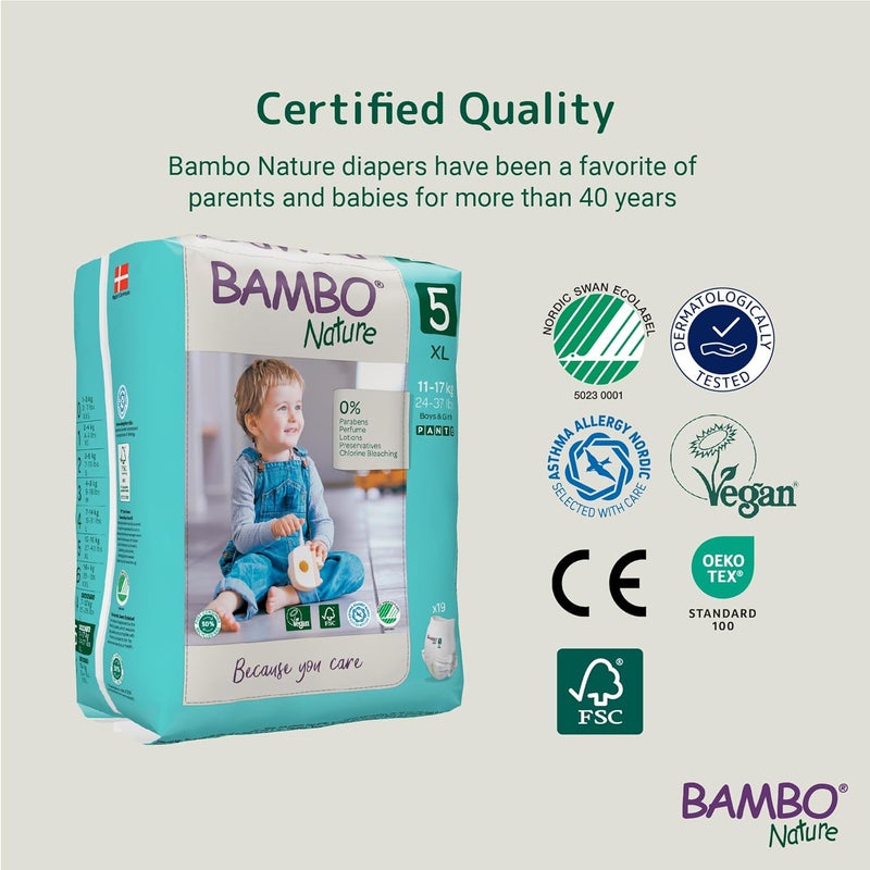 BAMBO NATURE حفاضات بامبو ناتشر المميزة للأطفال بحجم XL (11-17 كجم)، فائقة الامتصاص، قابلة للتنفس، ناعمة جداً، مختبرة جلدياً، حفاضات أطفال مضادة للحساسية مع مؤشر الرطوبة، 19 قطعة - Image 4