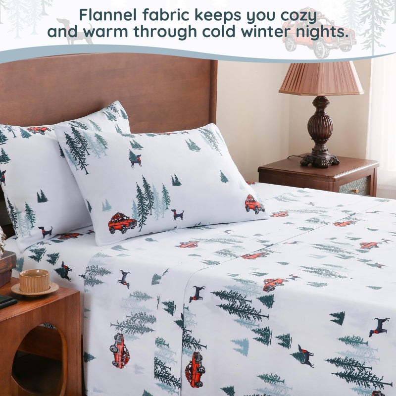 LONAVA 100% Cotton Flannel Sheet Set 4 Pieces, Heavy-Duty Fluffy Flannel Design, Thermal Lock Technology, 16 inch Deep Pocket Cozy Soft Bedsheets,(Queen,Forest Jeep) - Image 2