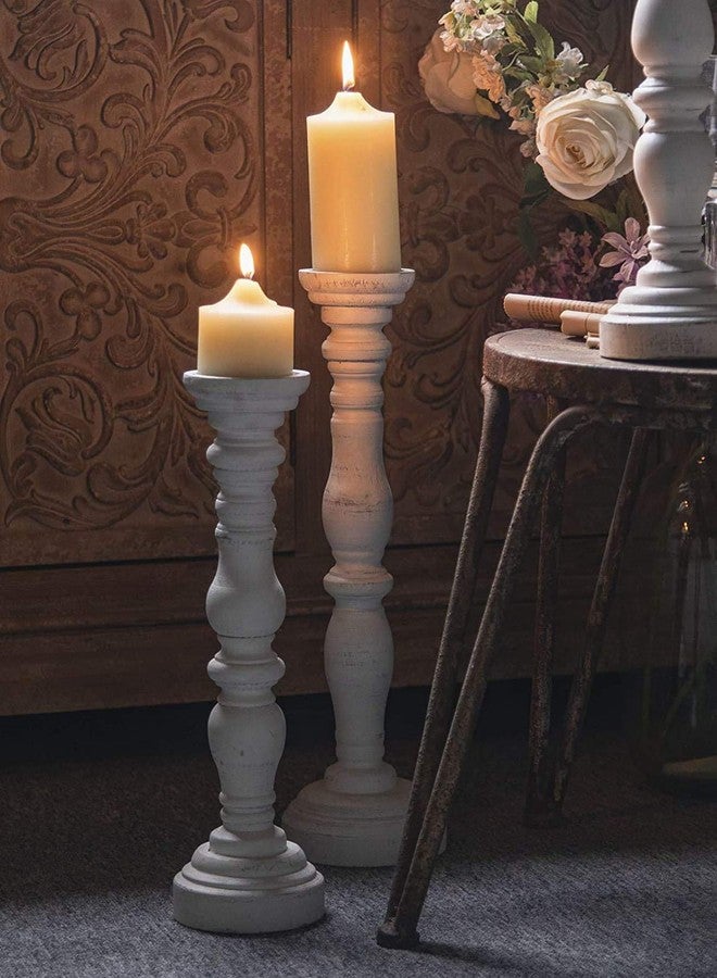 Sofe Farmhouse Rustic Candle Holder for Pillar Candle, Vintage White Wooden Pillar Candle Holder, Vintage Candlestick Holder for Dining Table, Coffee Table, Or Any Table Top (1Piece, 4.7" x 4.7" x 16") - Image 3