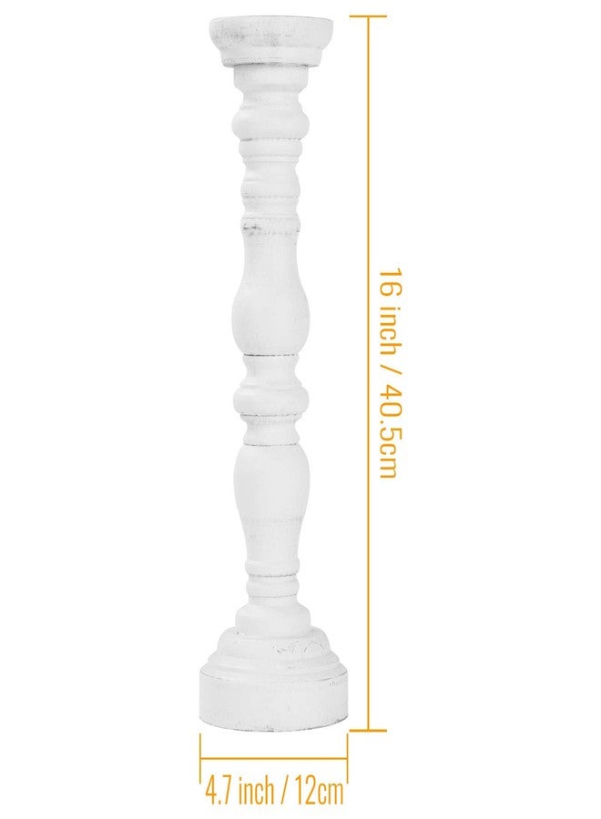 Sofe Farmhouse Rustic Candle Holder for Pillar Candle, Vintage White Wooden Pillar Candle Holder, Vintage Candlestick Holder for Dining Table, Coffee Table, Or Any Table Top (1Piece, 4.7" x 4.7" x 16") - Image 4