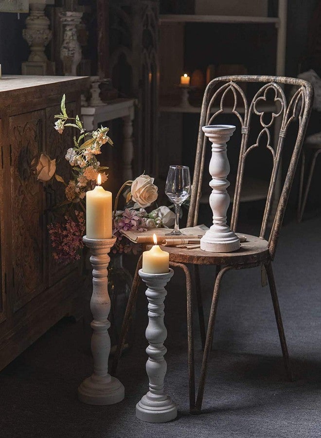 Sofe Farmhouse Rustic Candle Holder for Pillar Candle, Vintage White Wooden Pillar Candle Holder, Vintage Candlestick Holder for Dining Table, Coffee Table, Or Any Table Top (1Piece, 4.7" x 4.7" x 16") - Image 2
