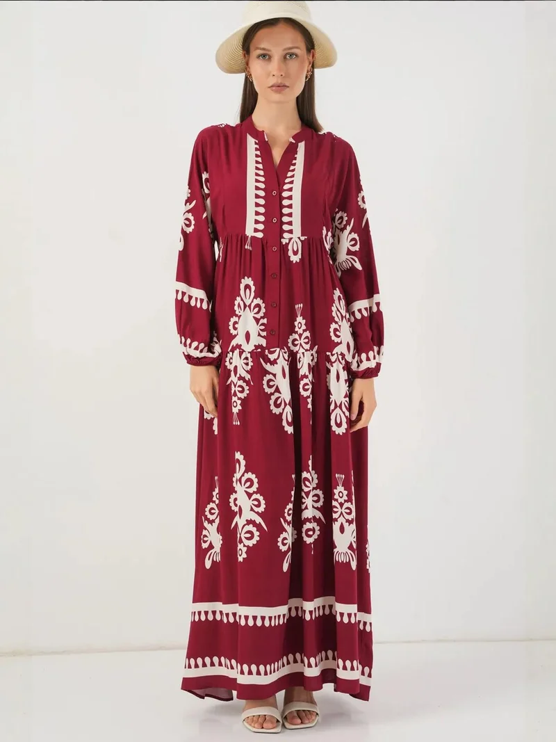 BIG DART BDART Printed V-Neck Maxi Dress with Button Closure
