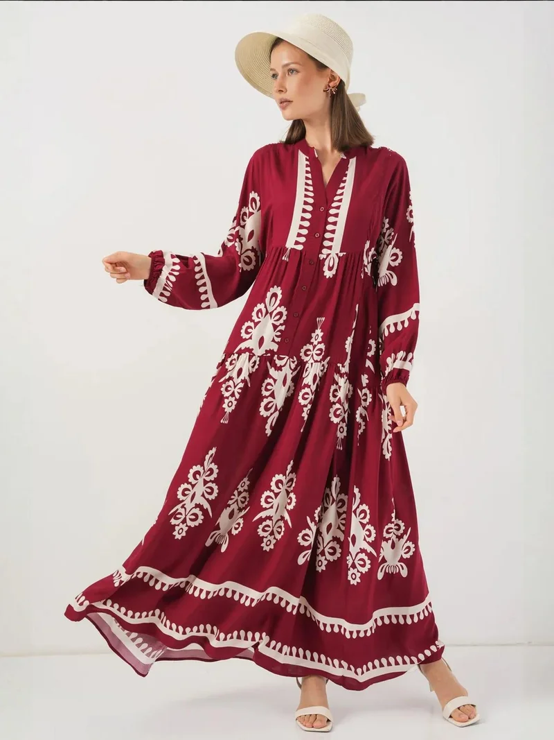 BIG DART BDART Printed V-Neck Maxi Dress with Button Closure