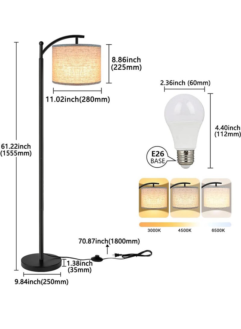 Uwals Floor Lamp with 9W Bulb, 3 Color Temperatures, Adjustable Beige Shade - Ideal for Living Room Bedroom Office Classroom Dorm Apartment Black 1555x250 mm - Image 5