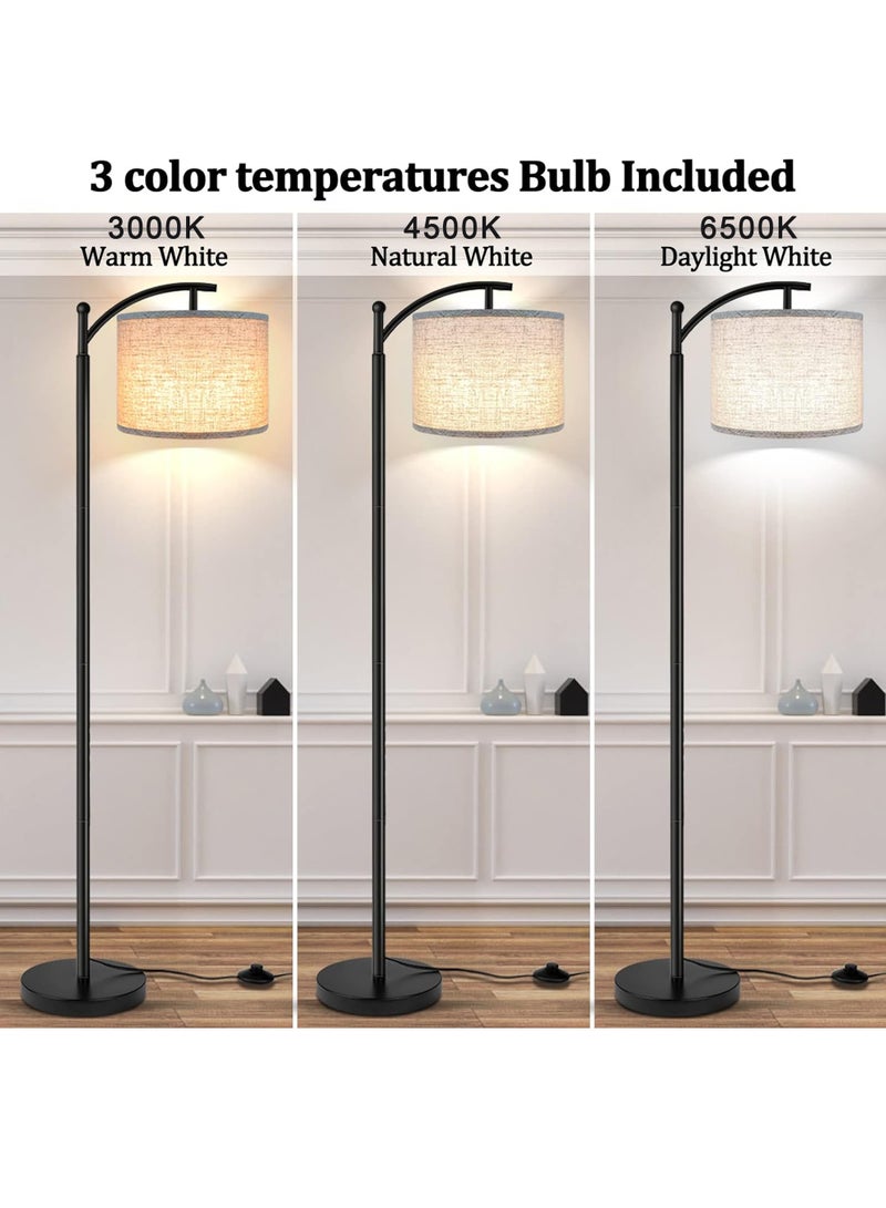 Uwals Floor Lamp with 9W Bulb, 3 Color Temperatures, Adjustable Beige Shade - Ideal for Living Room Bedroom Office Classroom Dorm Apartment Black 1555x250 mm - Image 3