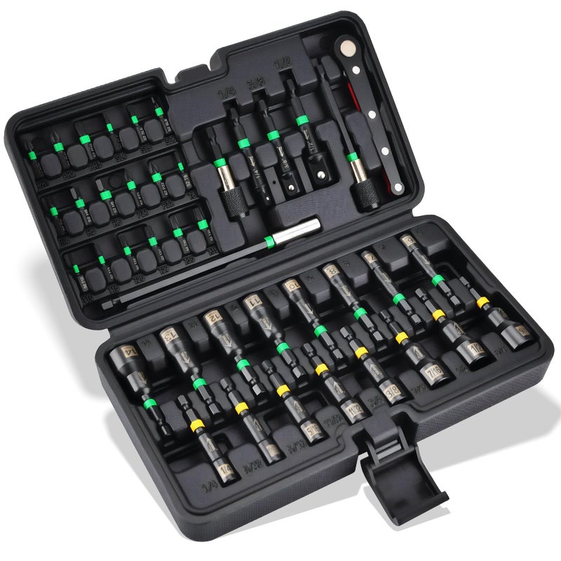 AEROFORCE Professional Tools AEROFORCE 41 PCS Magnetic Nut Driver Set, Impact Drill Driver Bit 1/4" Hex Shank, SAE & Metric Cr-V Steel Power Nut Drivers with Quick-release Extensions, Impact Socket Adapters, Bit Holder - Image 1