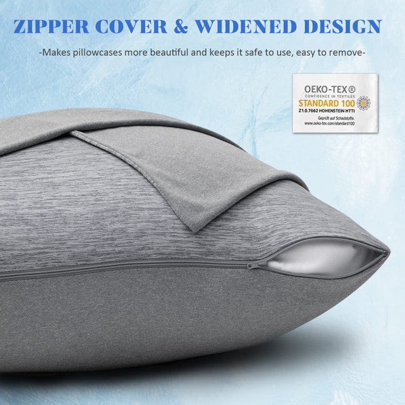 CHOSHOME Cooling Pillow Cases King  Double-Side Design [Cooling & Cotton] Q-Max 0.45 Cooling Pillow Covers for Night Sweats Hot Sleepers  Hidden Zipper  2 Pack (20"" X 36""  Gray) - Image 4