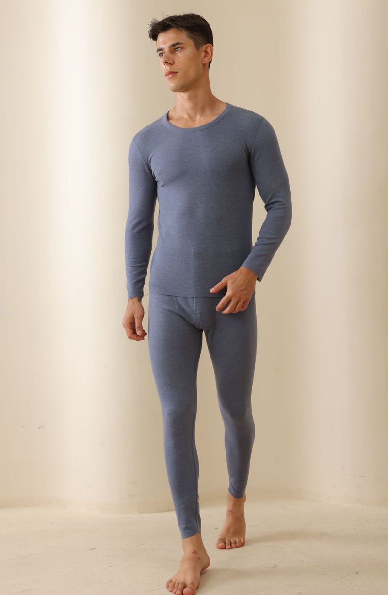 Down Silk warm suit mens and womens underwear bag collar seamless cut bottoming clothes autumn clothes long pants factory wholesale Men's navy blue