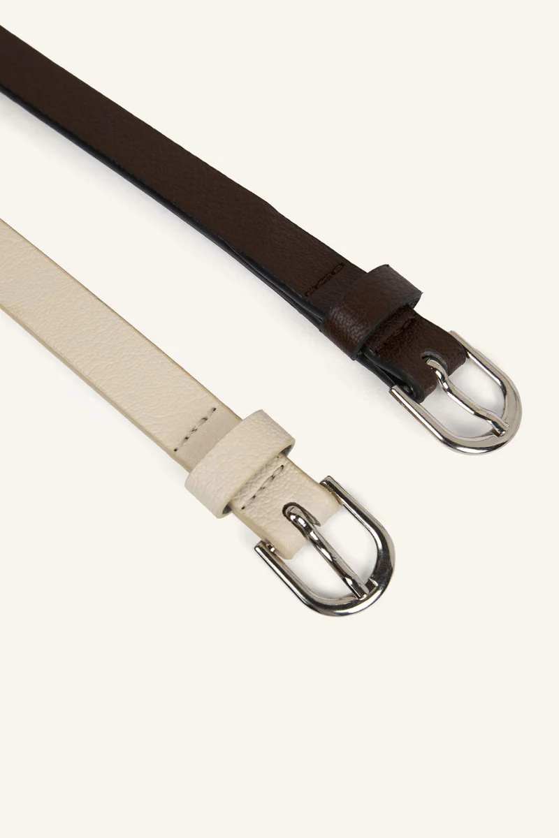 Defacto  Woman Oval Buckle 2 Piece Faux Leather Belt Set for Women | Best Price UAE
