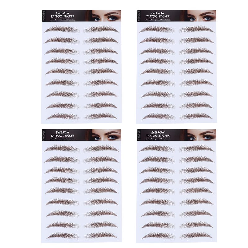 Lurrose 4 Sheets Eyebrow Tattoo Stickers, 6D Hair- Tattoos Stickers Eyebrows Tattoo Peel Off Natural False Eyebrow Makeup Sticker for Makeup Supplies, Brown 03