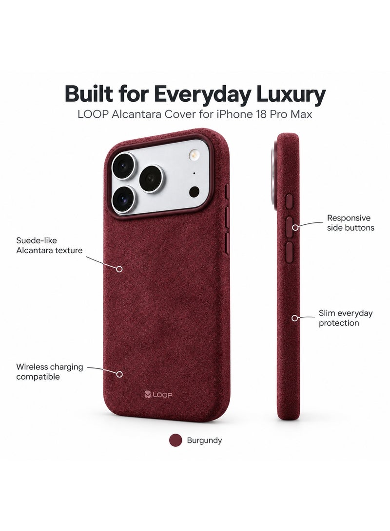 LOOP Alcantara Case for Apple iPhone 18 Pro Max, MagSafe Compatible, Slim, Burgundy - Image 2