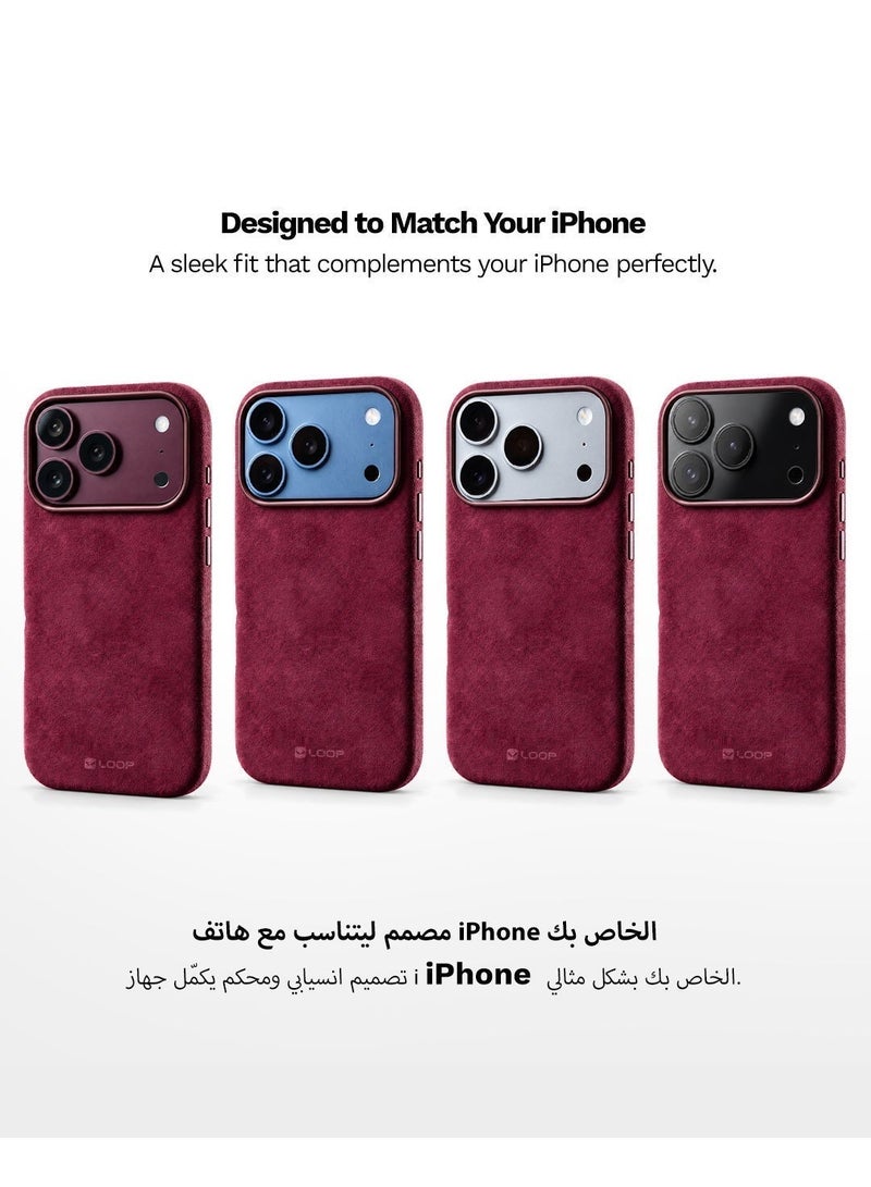 LOOP Alcantara Case for Apple iPhone 18 Pro Max, MagSafe Compatible, Slim, Burgundy - Image 3
