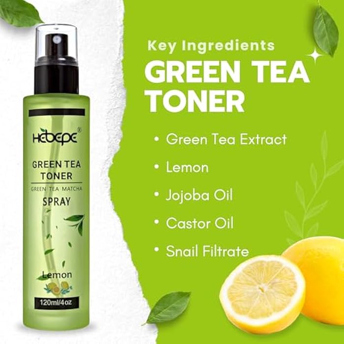Hebepe Green Tea Matcha Facial Toner Mist with Lemon, Refreshing, Moisturizing, and Soothing Face Toner, with Jojoba Oil, Castor Oil, Snail Filtrate,120ml - Image 2