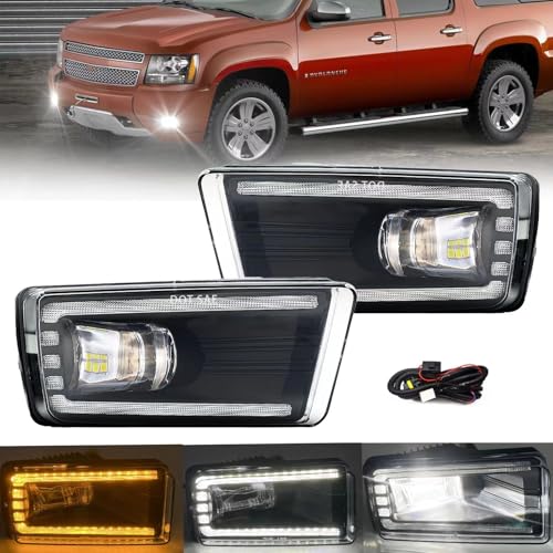 BOXLIGHT LED&DRL Fog Lights for 2007-2015 Chevy Silverado Suburban Avalanche/Tahoe/GMC Sierra 1500 2500HD 3500HD/ 2010-2014 Yukon/ 2007-2008 Cadillac Escalade, Front Bumper Driving Fog Lamps with Clear Lens - Image 1