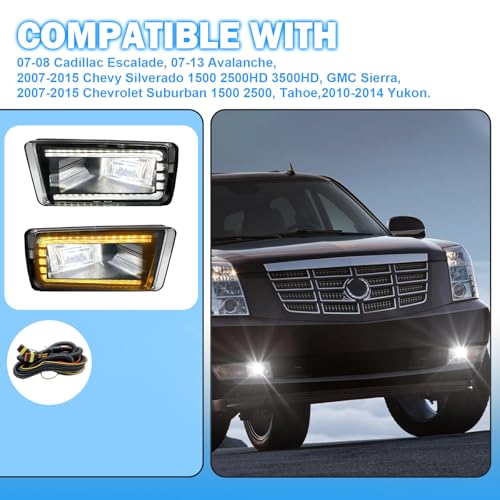 BOXLIGHT LED&DRL Fog Lights for 2007-2015 Chevy Silverado Suburban Avalanche/Tahoe/GMC Sierra 1500 2500HD 3500HD/ 2010-2014 Yukon/ 2007-2008 Cadillac Escalade, Front Bumper Driving Fog Lamps with Clear Lens - Image 5