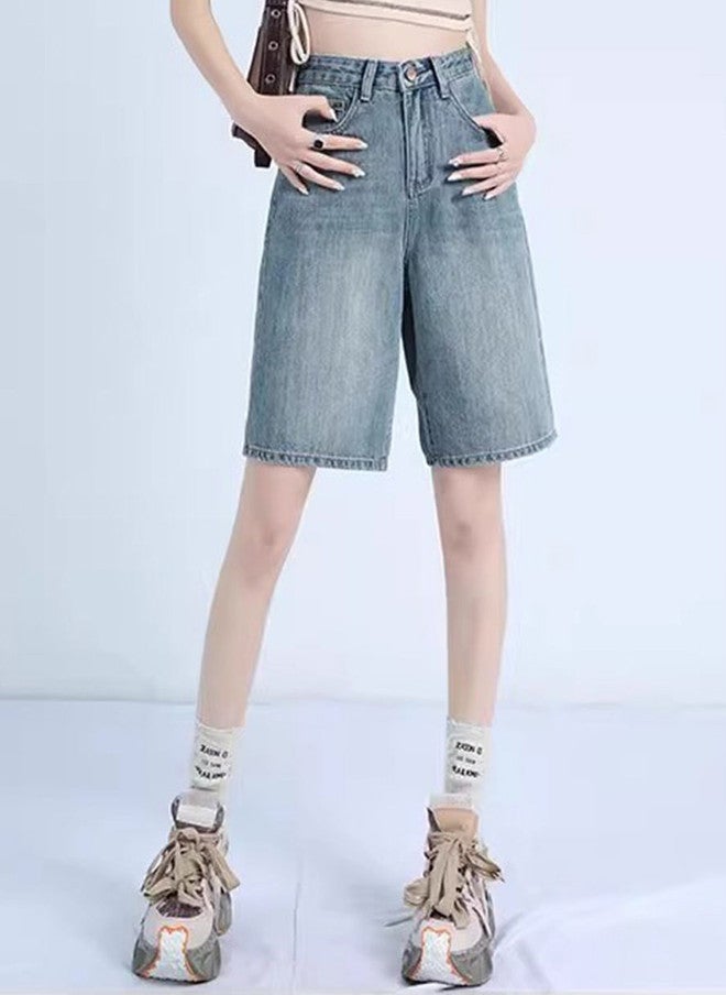 YUNIQEE Washed Loose Fit High-Rise Denim Shorts for Women - Image 1