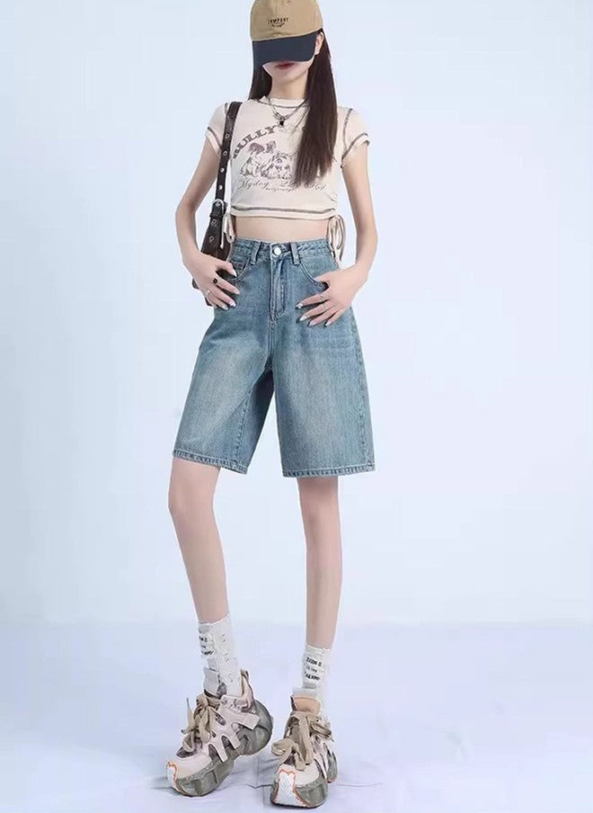 YUNIQEE Washed Loose Fit High-Rise Denim Shorts for Women - Image 3