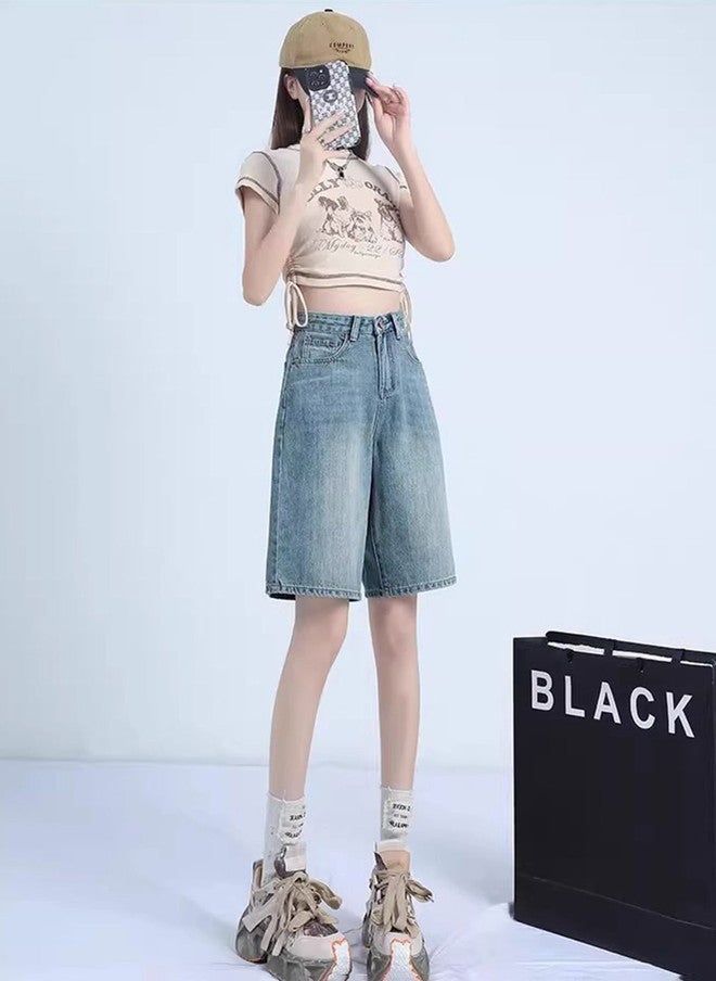YUNIQEE Washed Loose Fit High-Rise Denim Shorts for Women - Image 4