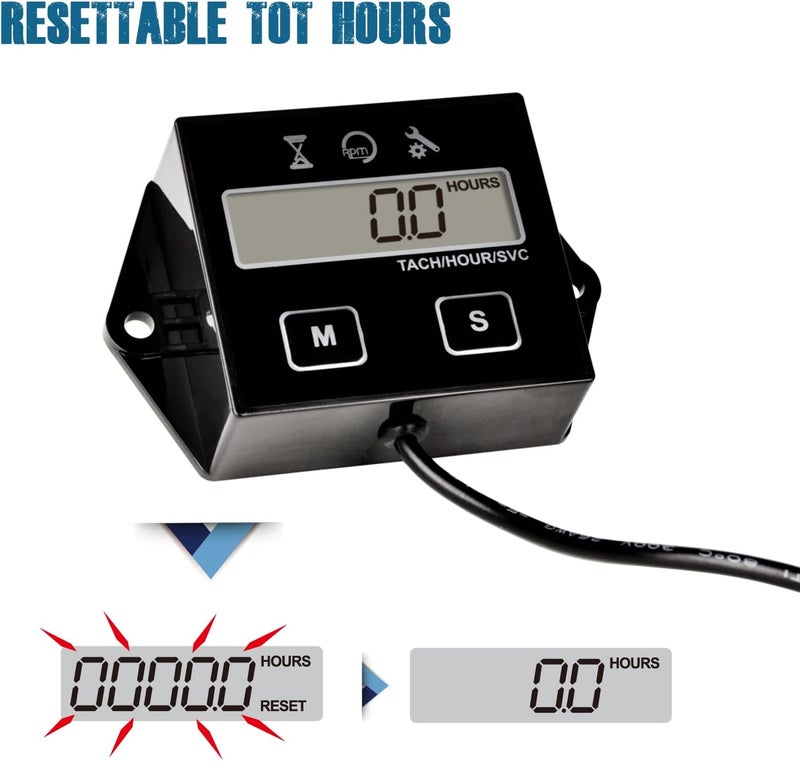Runleader 2 Pieces Digital Timer Tachometer, Maintenance Reminder, User Shutdown, for ZTR Lawn Mower Tractor Generator Marine Outboard ATV Motor Snowmobile and Gas Powered Equipment (2) - Image 3