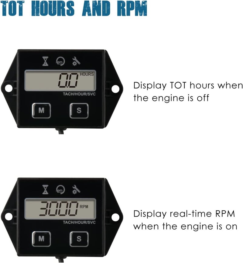Runleader 2 Pieces Digital Timer Tachometer, Maintenance Reminder, User Shutdown, for ZTR Lawn Mower Tractor Generator Marine Outboard ATV Motor Snowmobile and Gas Powered Equipment (2) - Image 2