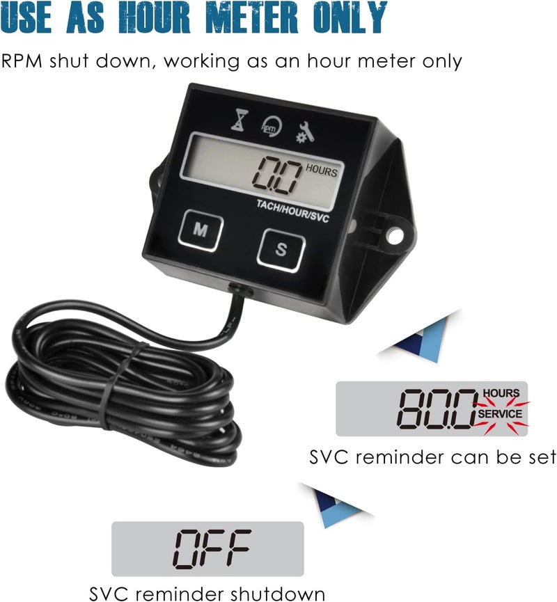 Runleader 2 Pieces Digital Timer Tachometer, Maintenance Reminder, User Shutdown, for ZTR Lawn Mower Tractor Generator Marine Outboard ATV Motor Snowmobile and Gas Powered Equipment (2) - Image 4