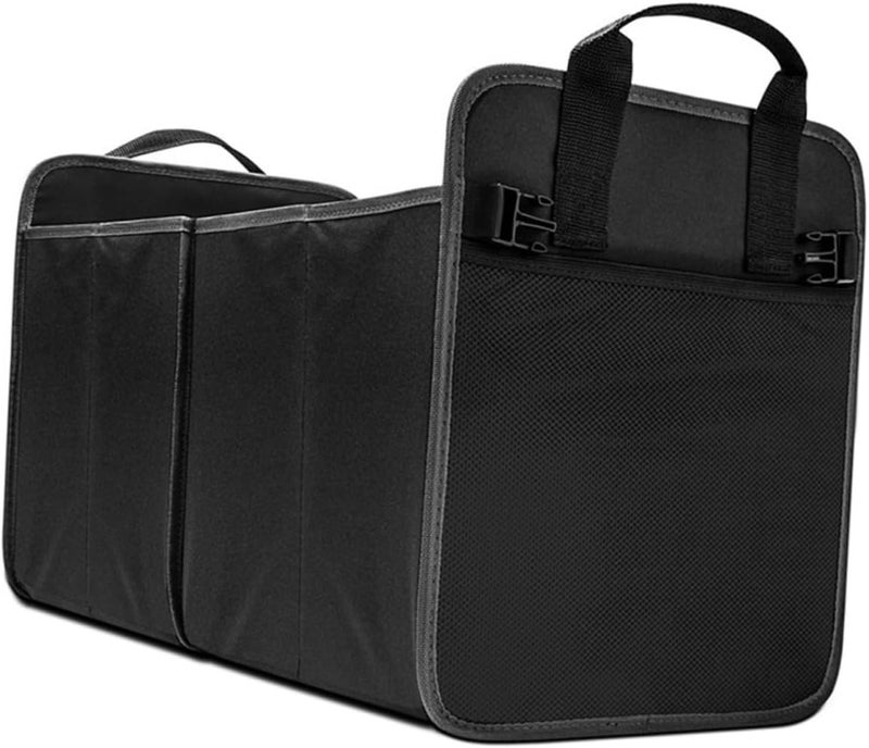FAVOMOTO Multi-compartment Trunk Organizer Portable Car Storage for Suv Home Black for Emergency Gear Groceries and Auto Supplies Mesh Pockets - Image 1
