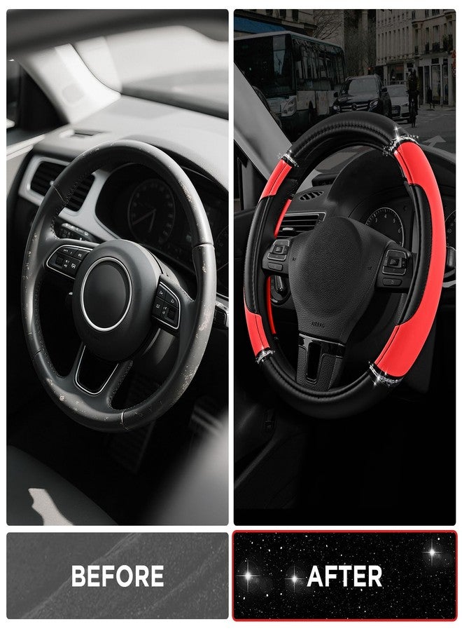 Road Comforts Leather Steering Wheel Cover - Made with PVC Leather - Anti-Slip, Universal Fit 14 1/2 inches to 15 inches - Red - Image 3