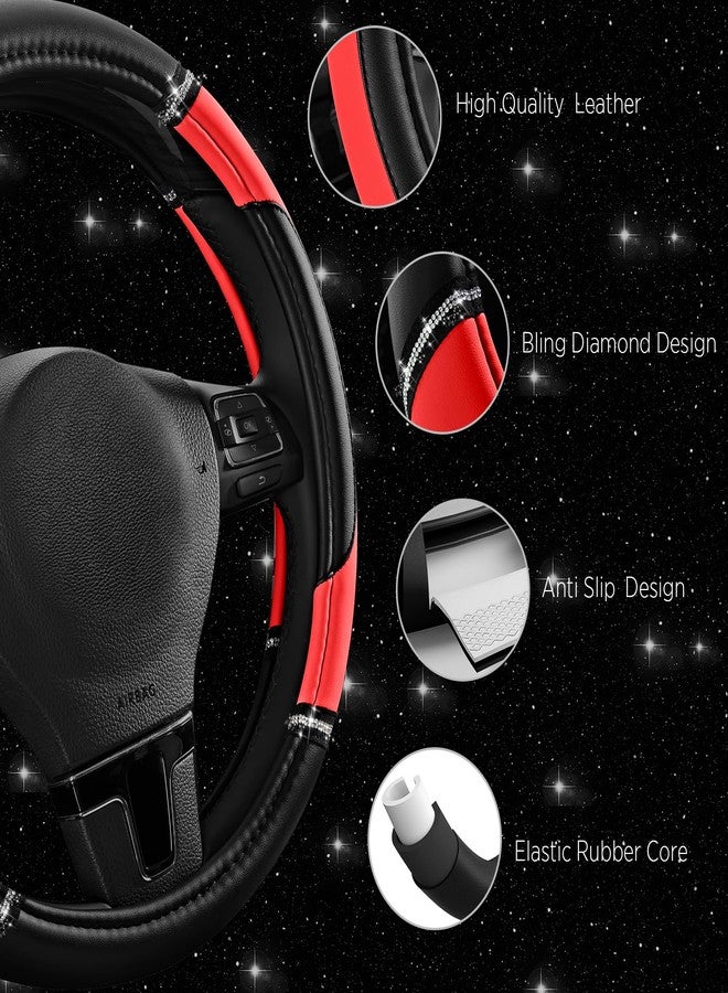 Road Comforts Leather Steering Wheel Cover - Made with PVC Leather - Anti-Slip, Universal Fit 14 1/2 inches to 15 inches - Red - Image 4