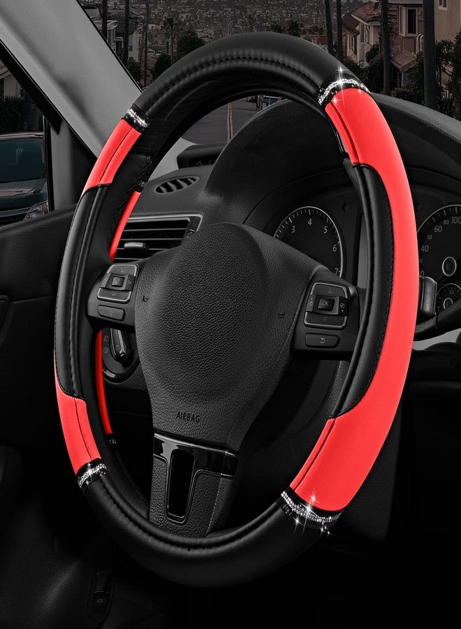 Road Comforts Leather Steering Wheel Cover - Made with PVC Leather - Anti-Slip, Universal Fit 14 1/2 inches to 15 inches - Red - Image 1
