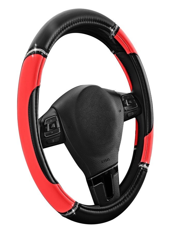 Road Comforts Leather Steering Wheel Cover - Made with PVC Leather - Anti-Slip, Universal Fit 14 1/2 inches to 15 inches - Red - Image 2