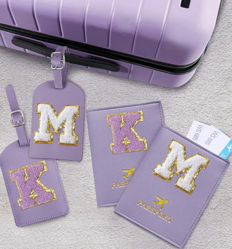 COSHAYSOO Purple Initial Passport Cover Holder and Luggage Tag Set TSA Approved with Chenille Letter Patch ABC for Women Teenage Girls, Travel Essentials Must Have Stuff Bag Suitcase Identifier (J) - Image 5