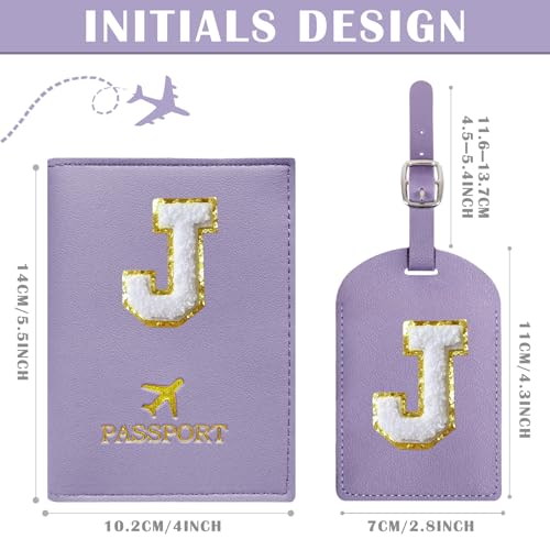 COSHAYSOO Purple Initial Passport Cover Holder and Luggage Tag Set TSA Approved with Chenille Letter Patch ABC for Women Teenage Girls, Travel Essentials Must Have Stuff Bag Suitcase Identifier (J) - Image 4