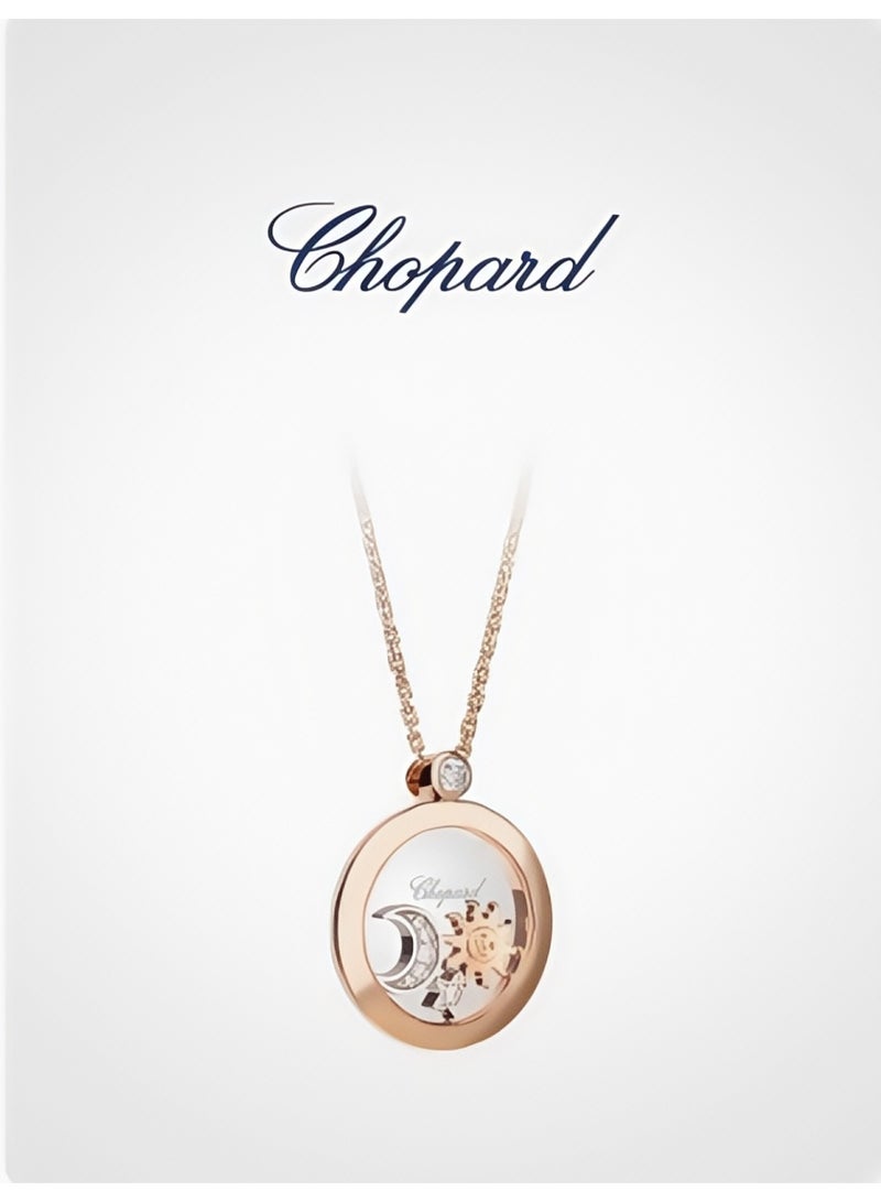شوبارد قلادة شوبارد من الذهب عيار 18 مع تصميم الشمس والقمر والنجوم ومجموعة الماس السعيدة هدية - Image 3