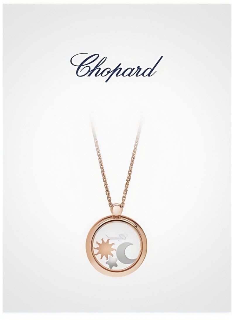 شوبارد قلادة شوبارد من الذهب عيار 18 مع تصميم الشمس والقمر والنجوم ومجموعة الماس السعيدة هدية - Image 2