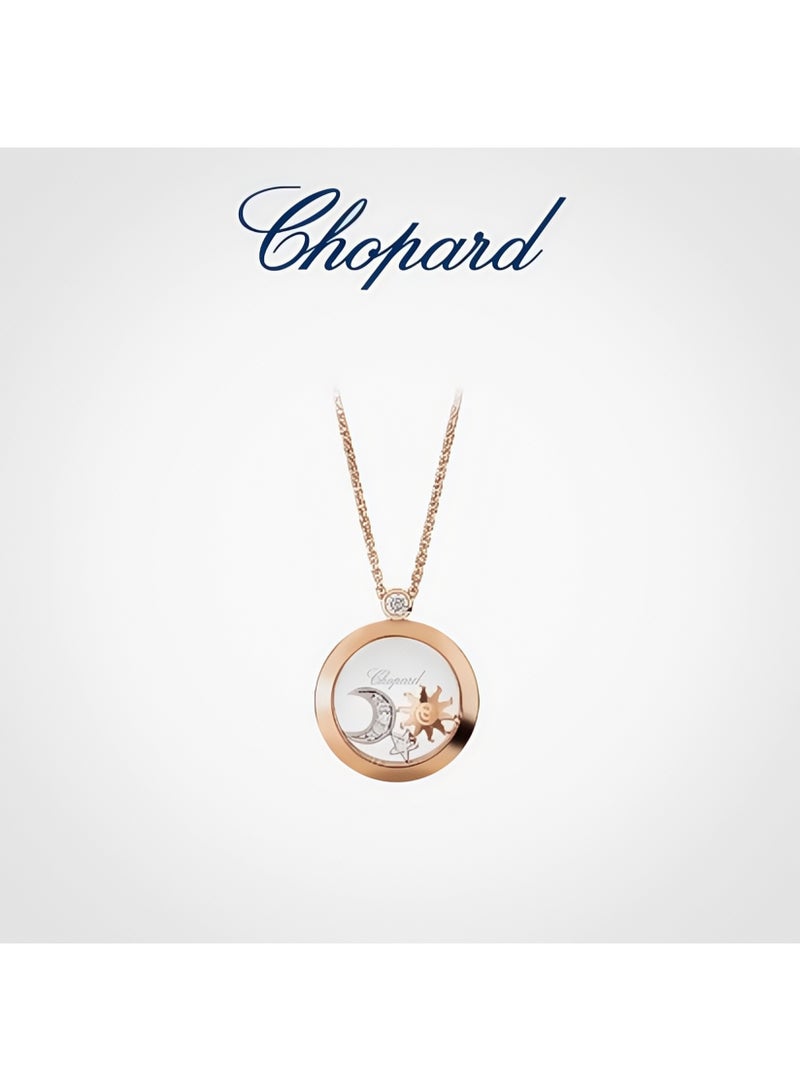 شوبارد قلادة شوبارد من الذهب عيار 18 مع تصميم الشمس والقمر والنجوم ومجموعة الماس السعيدة هدية - Image 1