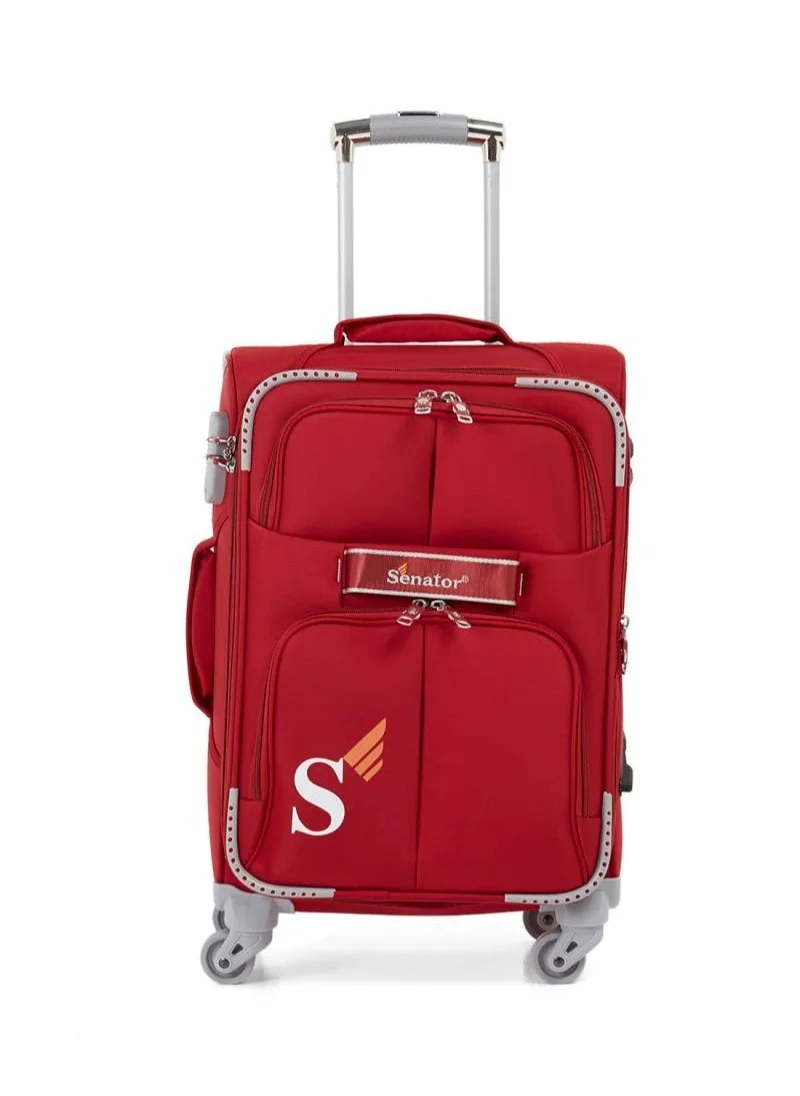 سيناتور Soft Shell Luggage Trolley For Unisex Ultra Lightweight Expandable Suitcase With 4 Wheels LL003 Red