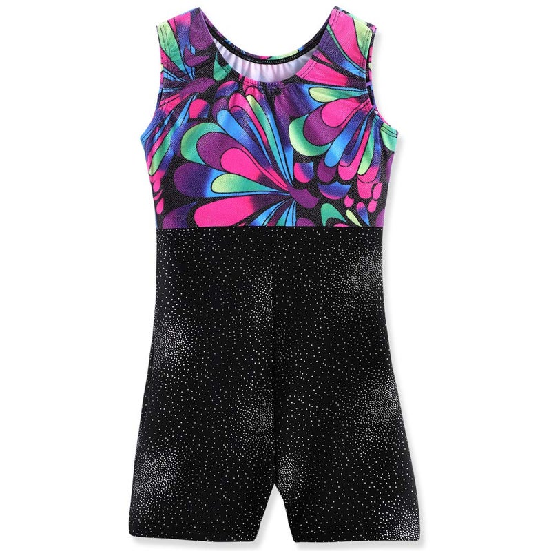 Belovance Leotards for Girls Gymnastics with Shorts 3t 4t Gymnastics Leotards for Girls Sparkle Flowers Sleeveless Biketards Hotpink Black (Assorted Colors, 3-4T) - Image 2