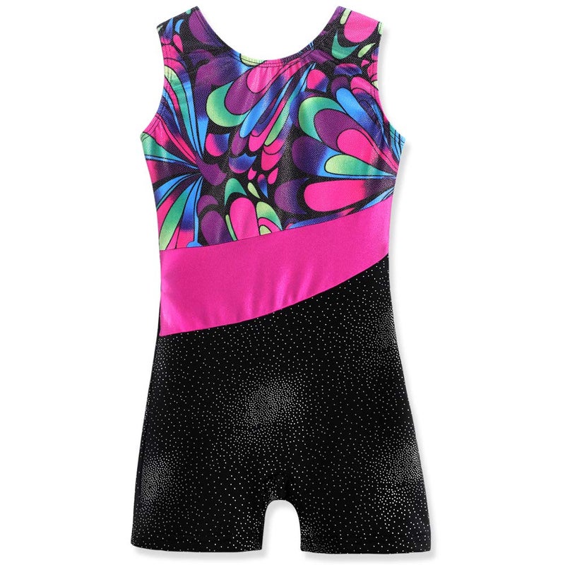 Belovance Leotards for Girls Gymnastics with Shorts 3t 4t Gymnastics Leotards for Girls Sparkle Flowers Sleeveless Biketards Hotpink Black (Assorted Colors, 3-4T) - Image 1