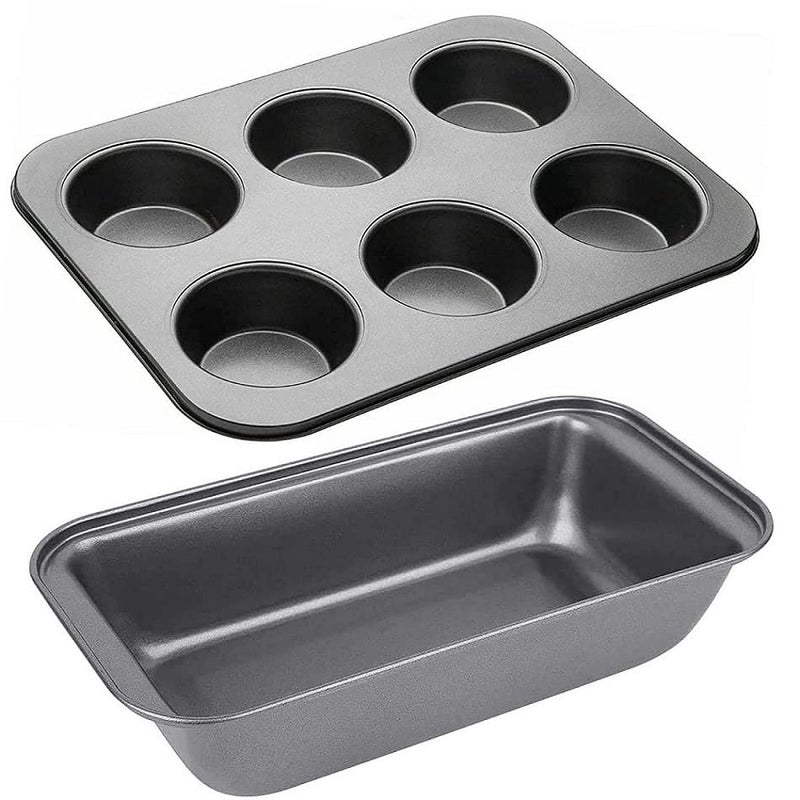 VERENA Popular Combo Carbon Steel NonStick Bread Loaf Pan Tin Tray 6 Cup Muffin Baking Tray Cupcake Mould Baking Tray Tin Pan Set for Making The Perfect Cupcake Bread - Image 1
