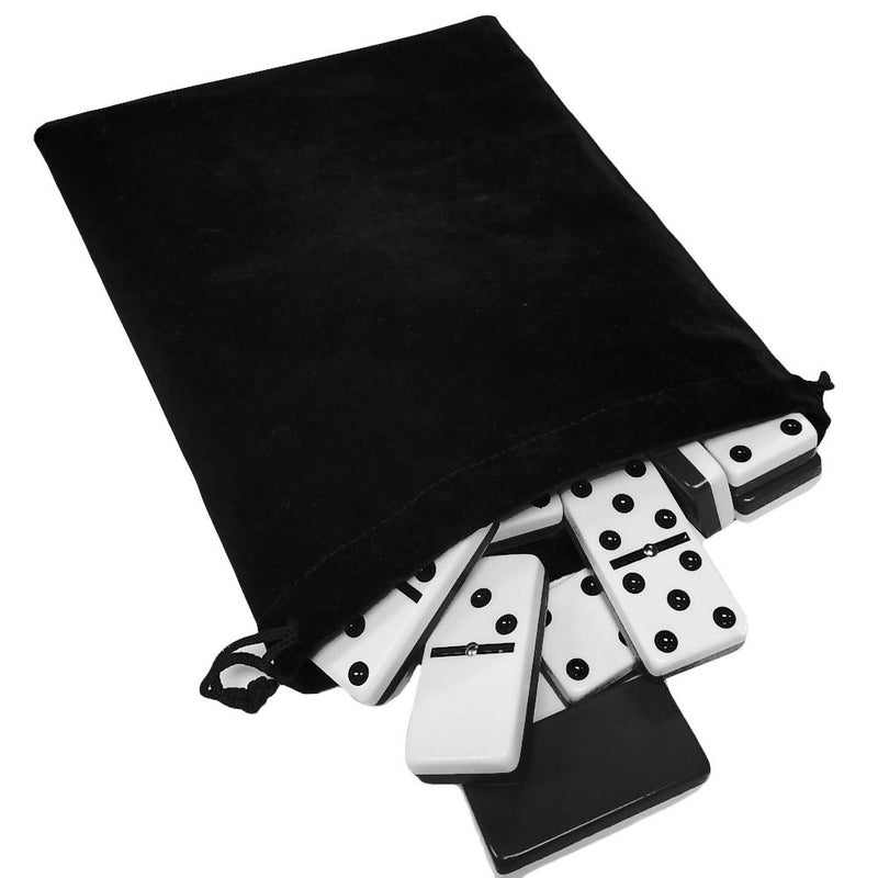 Marion Co Domino Double Six 6 Two Tone Black and White Tiles Jumbo Tournament Professional Size with Spinners in Black Elegant Velvet Bag
