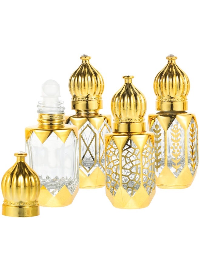 عربست زجاجات دوارة، زجاجات دوارة للزيوت العطرية سعة 6 مل، زجاجة دوارة للزيوت، زجاجة دوارة كريستالية عربية قابلة لإعادة التعبئة للزيوت والعطور للسفر، 4 قطع. - Image 1