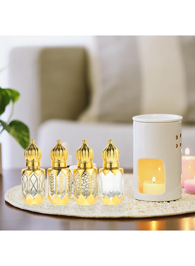 عربست زجاجات دوارة، زجاجات دوارة للزيوت العطرية سعة 6 مل، زجاجة دوارة للزيوت، زجاجة دوارة كريستالية عربية قابلة لإعادة التعبئة للزيوت والعطور للسفر، 4 قطع. - Image 2