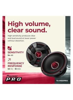 Pioneer PIONEER TS-A363PRO P.R.O. Series 6-3/4" 500 W Max Power, Blended Pulp Cone, High Efficiency Mid-Bass Driver - PRO Series Component Speaker (Pair)  - Image 5