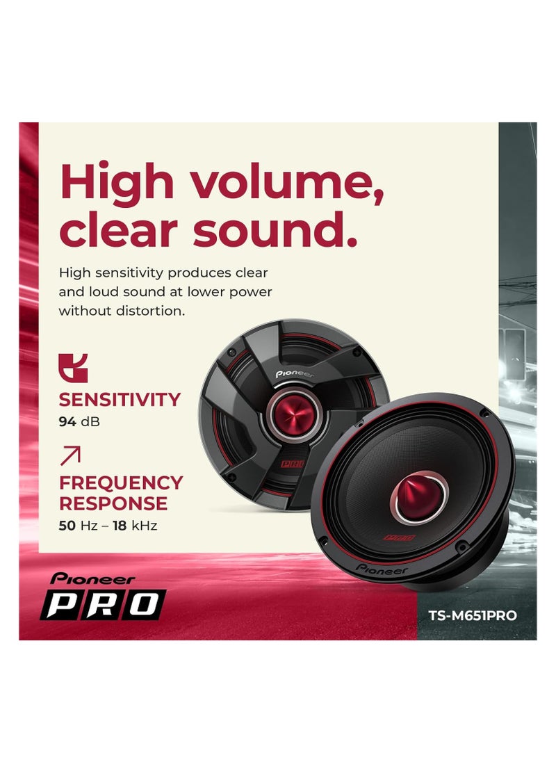 Pioneer - PIONEER TS-A363PRO P.R.O. Series 6-3/4" 500 W Max Power, Blended Pulp Cone, High Efficiency Mid-Bass Driver - PRO Series Component Speaker (Pair) - Image 1