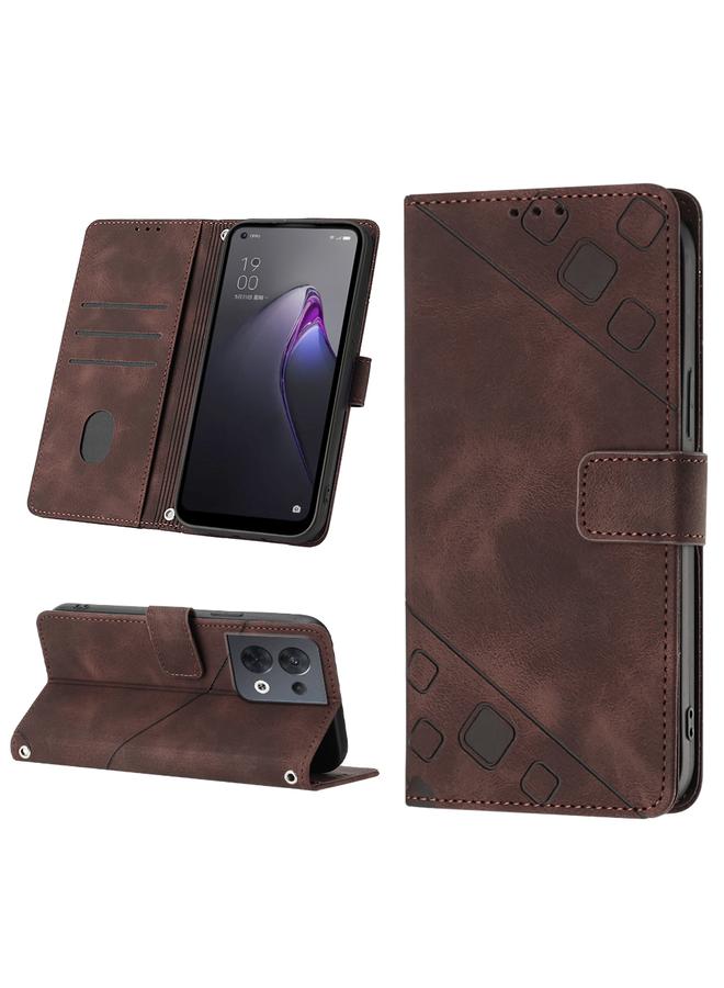 S-TOP Case For OPPO Reno8 5G Skin-feel Embossed Leather Phone Case - Image 1