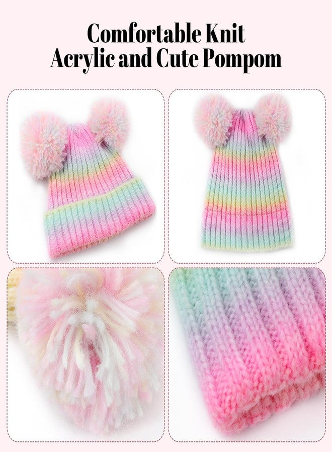 ACTLATI Little Girls Rainbow Pompom Beanies Hats Kids Winter Knitted Beanie Cap for Outdoor Snow Ski Skull Cap Age 3-8 - Image 4